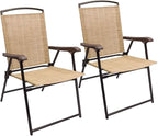 Devoko Patio Folding Chair Deck Sling Chair Camping Garden Pool Beach Using Chairs Space Saving Set of 2 (Beige) by DEVOKO