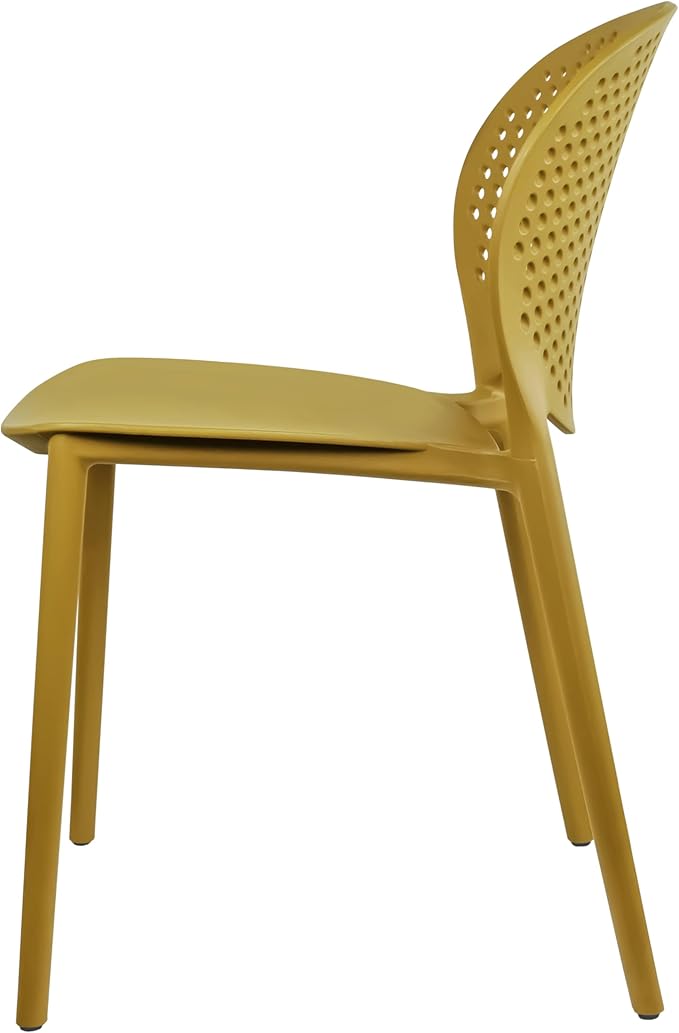 2xhome Patio Dining Chair | Modern Stackable Outdoor Pool Side Chair | Weather Resistant Plastic for Yard, Porch, Balcony, Kitchen, Yellow, Single, Set of 1 - Image 5