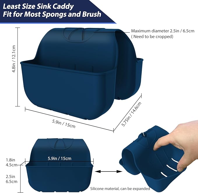 Sponge Holder for Kitchen Sink, Silicone Sink Saddle Caddy Organizer Rack - Image 2