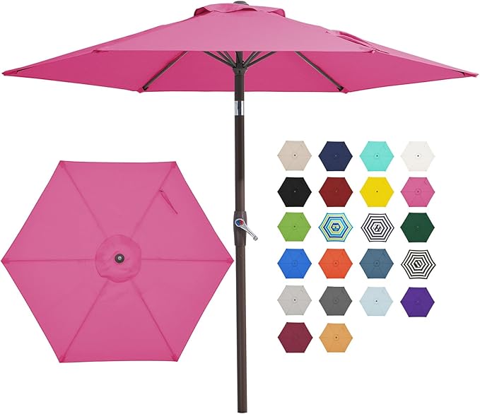 JEAREY 7.5FT Patio Umbrella Market Table Umbrella with 6 Sturdy Ribs, Push Button Tilt/Crank Outdoor Umbrella for Garden, Deck, Backyard, Pool and Beach,Rose Pink by JEAREYOutdoorsCollection