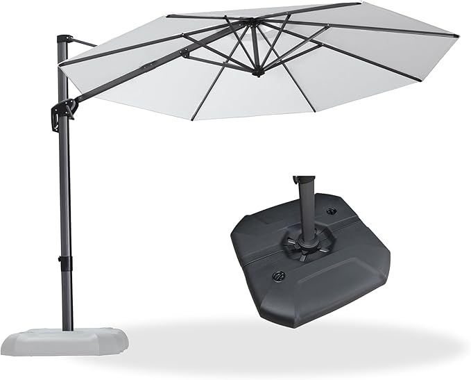 PURPLE LEAF 10 Feet Patio Umbrella with Base Outdoor Cantilever Round Umbrella Aluminum Offset Umbrella with 360-degree Rotation for Garden Deck Pool Patio Light White by PURPLELEAF