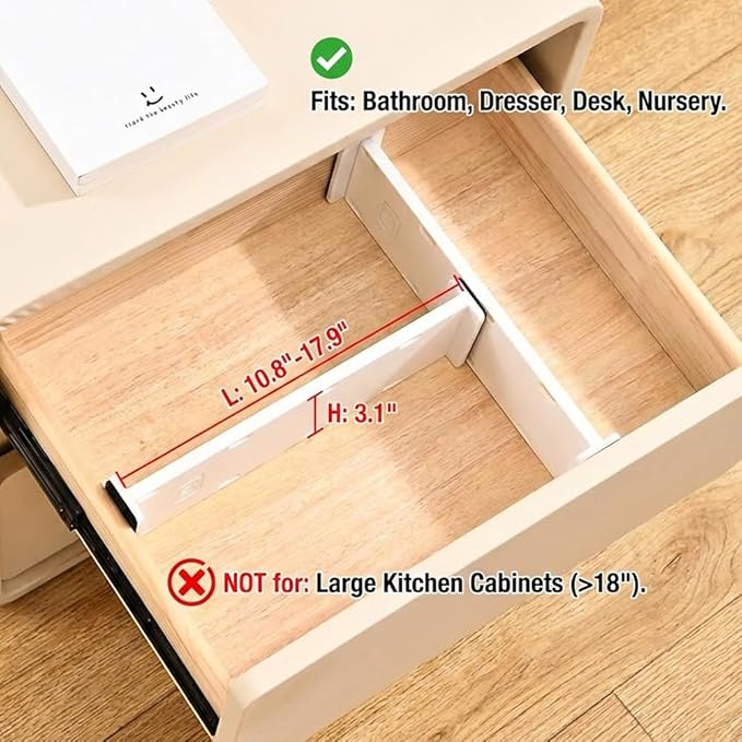 6-Pack Adjustable Drawer Dividers, 3.1" High Expandable Organizers - Image 7