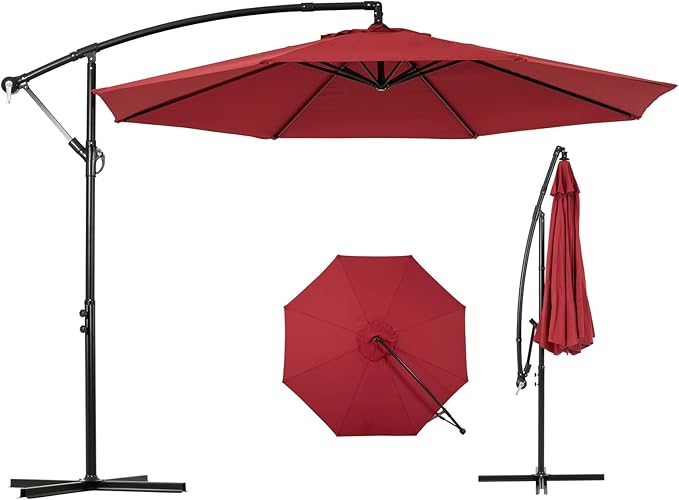 Backyard Expressions 10FT Cantilever Patio Umbrella – Outdoor Offset Hanging Umbrella with Smooth Crank, Tilt Adjustment & UV Protection – Heavy-Duty Steel Frame (Base Not Included) by BackyardExpressions