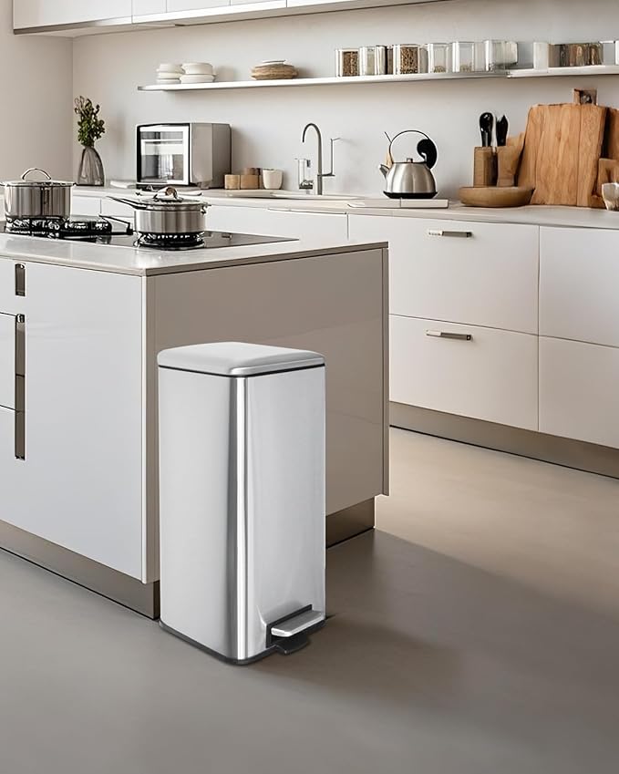 8 Gallon SquareTrash Can with Soft Close Lid, Stainless Steel Trash Can with - Image 2