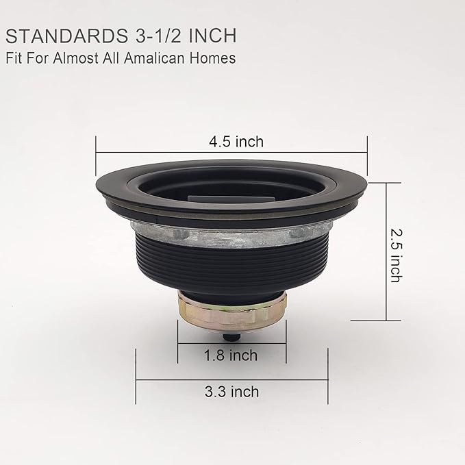 3-1/2 Inch Matte Black All Stainless Steel Kitchen Sink Drain Strainer Assembly - Image 2