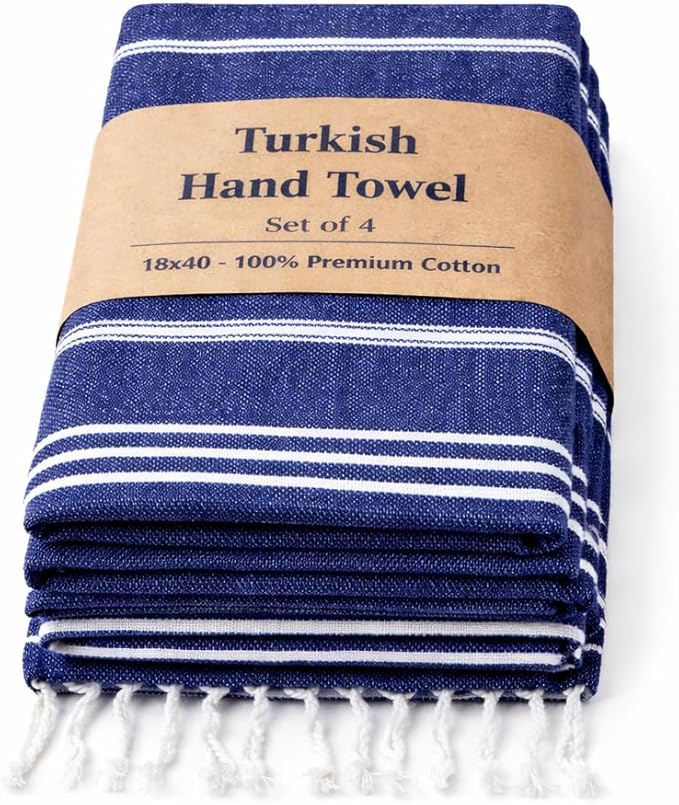 Clotho 4 Pack Navy Blue Turkish Hand Towels by Clotho