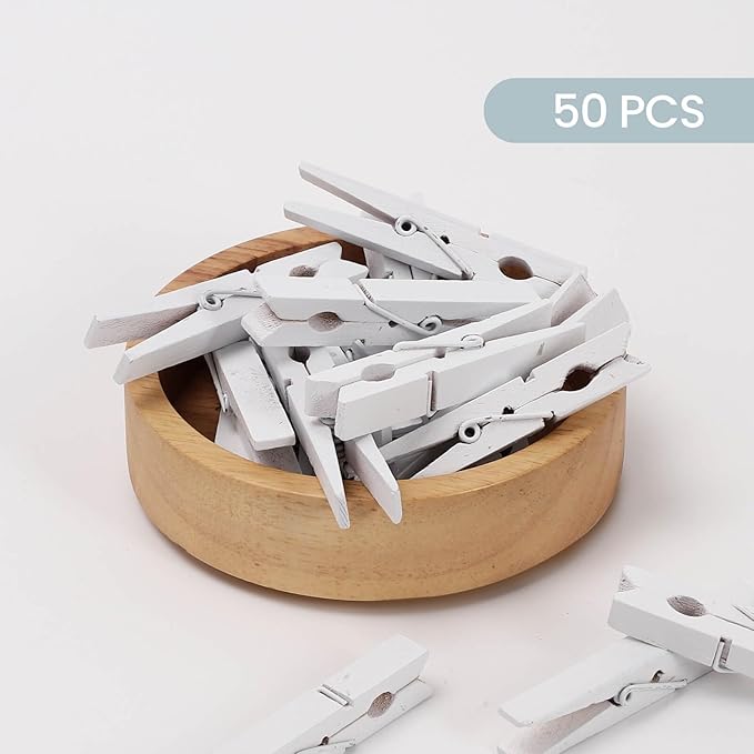 50PCS Colored Wooden Clothespins, 2.9inch White Clothes Pins - Image 2