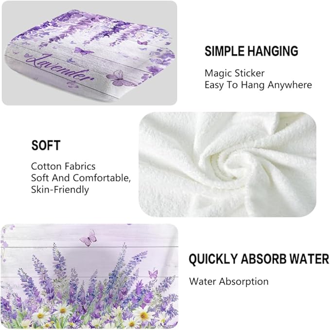 Lavender Hand Towels Set of 2 Lightweight Breathable Purple Floral Bath Towels - Image 3