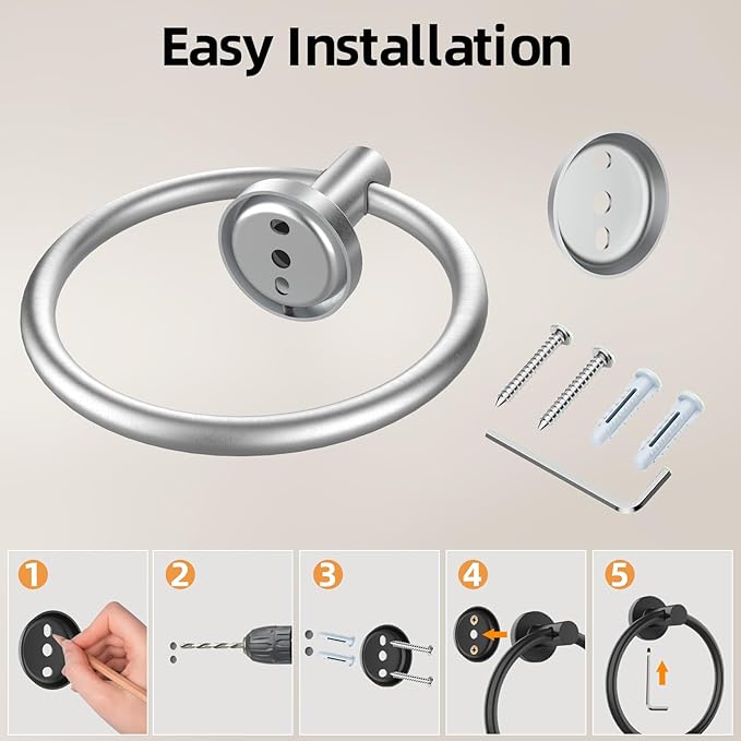 Brushed Silver Towel Ring 2Pack, SUS304 Stainless Steel Hand Towel Holder - Image 7