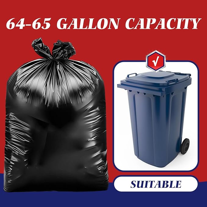 Teivio Large Black Trash Bags 64-65 Gallon 32 Counts Industrial Sturdy Garbage - Image 3