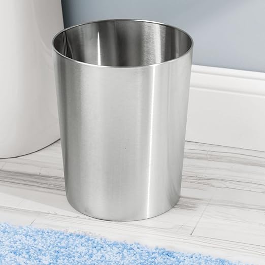 mDesign Round Metal Small 1.7 Gallon Recycle Trash Can Wastebasket, Garbage - Image 3