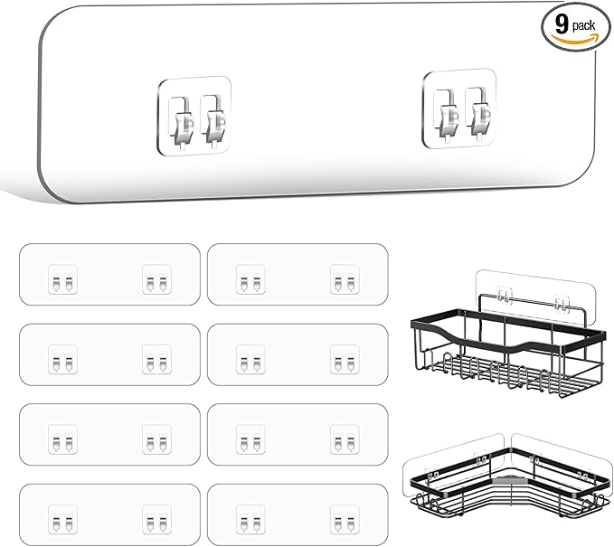 9-Pack Shower Caddy Adhesive Replacement, Transparent Adhesive Hooks Stickers by HAOBAOBEI