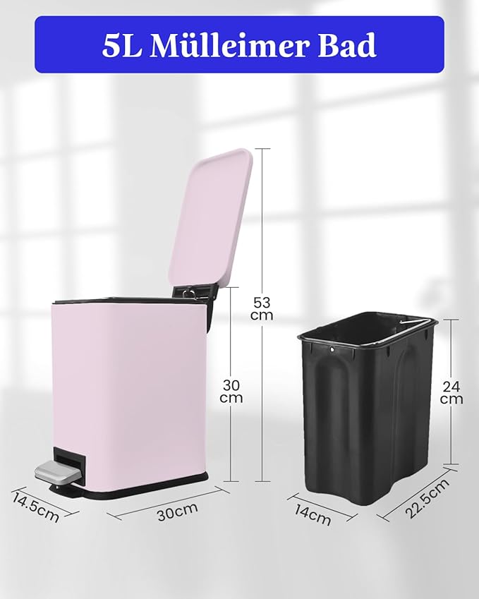 JM.YIPENG Bathroom Rubbish Bin, 5 Litre Cosmetic Bin, Small Waste Bin - Image 2