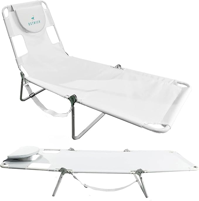 Ostrich 72 by 22 Inch Versatile Chaise Lounge Portable Reclining Lounger, Outdoor Patio, Beach, Lawn, Camping, or Pool Tanning Chair, White by OstrichProducts