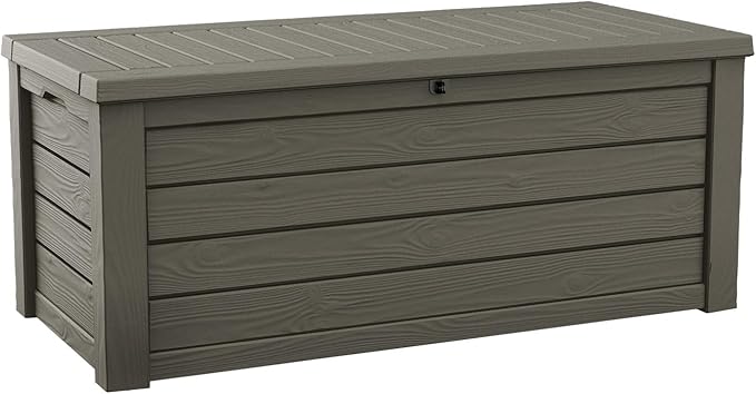 Keter Westwood 150 Gallon Resin Large Outdoor Storage Box for Patio Furniture, Outdoor Cushions, Garden Tools and Pool Floats, Taupe by Keter