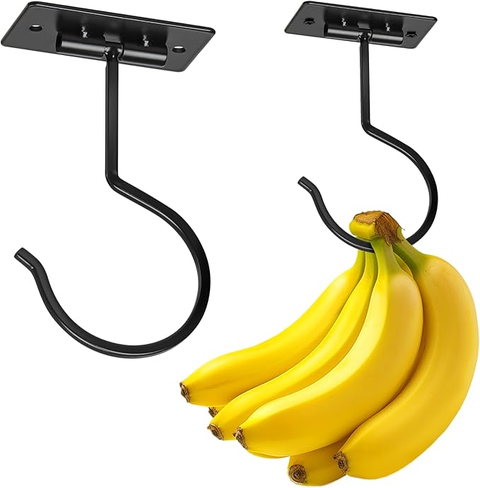 2PCS Self Adhesive Banana Hook Under Cabinet Foldable Banana Hanger Black Metal - Image 9