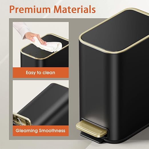 Small Bathroom Trash Can with Lid Soft Close, 5L / 1.3 Gallon Slim Garbage Can - Image 5