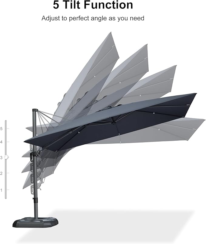 PURPLE LEAF 11.5' X 8.2' Tilting Patio Umbrella with Base Outdoor Cantilever Swivel Rectangle Umbrella Aluminum Offset Umbrella with 360-degree Rotation for Garden Deck Pool Patio Grey - Image 8