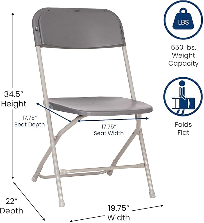 Flash Furniture Hercules Big and Tall Commercial Folding Chair - Extra Wide 650LB. Capacity - Durable Plastic - Gray, 4-Pack - Image 3