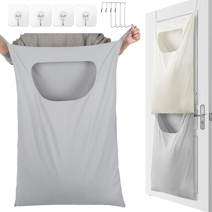 2 Pcs Large Hanging Laundry Hamper Bag 28 x 35 in Over The Door Hamper Space by Wovnet