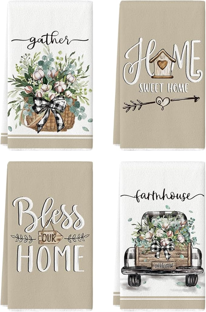 Artoid Mode Eucalyptus Truck Flowers Basket Spring Kitchen Towels Dish Towels by ArtoidMode