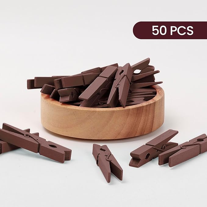 50PCS Colored Wooden Clothespins, 2.9inch Brown Clothes Pins - Image 3