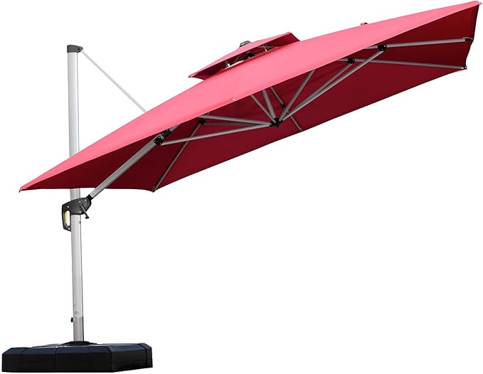PURPLE LEAF Patio Umbrella 11 Feet Double Top Deluxe Square Offset Hanging Umbrella Outdoor Market Umbrella Garden Umbrella, Terra by PURPLELEAF