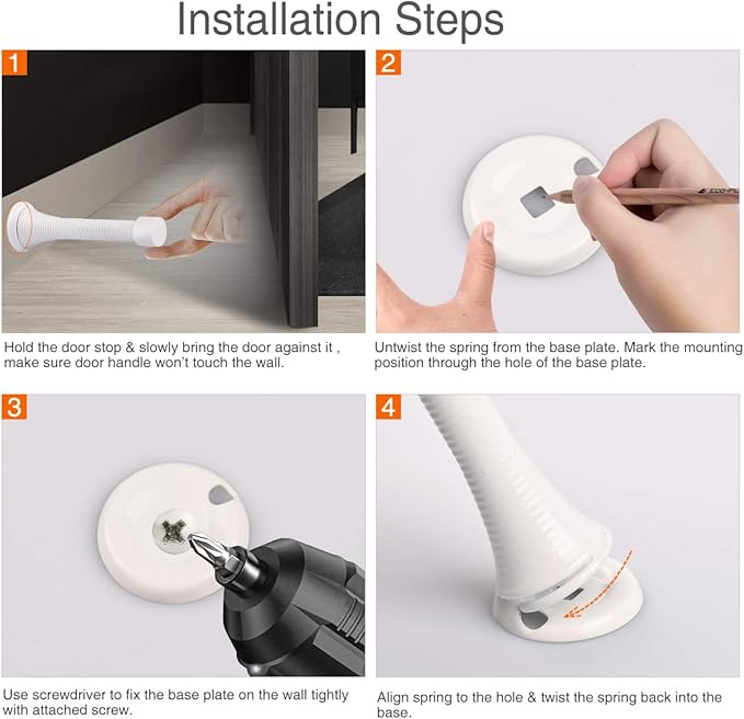 14 Pack Spring Door Stopper White- 3-1/4" Flexible Spring Door Stops - Image 5
