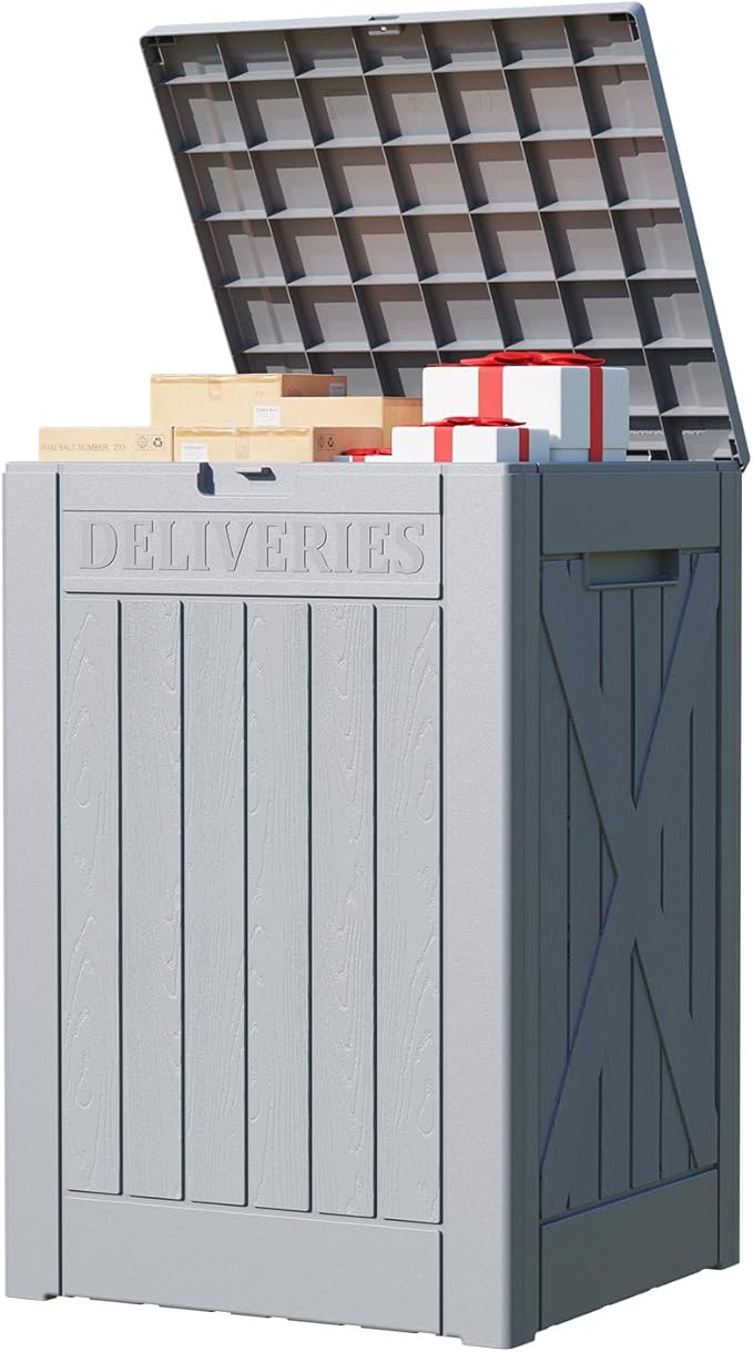 Patiowell 48-Gallon Resin Package Delivery Box for Outside, Waterproof Storage Deck Box with Lockable Secure (Grey) - Image 2