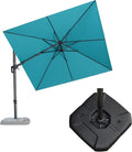 PURPLE LEAF 8.8' X 8.8' Right-left Tilt Patio Umbrella with Base Outdoor Cantilever Swivel Square Umbrella with Tilt Aluminum Offset Umbrella with 360-degree Rotation for Garden Deck Pool Patio Turquoise Blue by PURPLELEAF