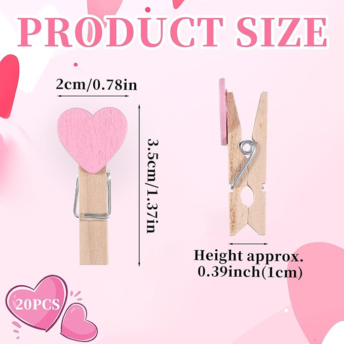 20 PCS Heart Wooden Clothespins - Image 2