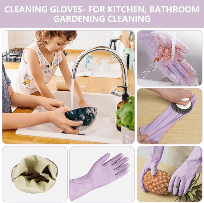 AUAUY Reusable Kitchen Dishwashing Gloves, Rubber Household Cleaning Gloves - Image 5