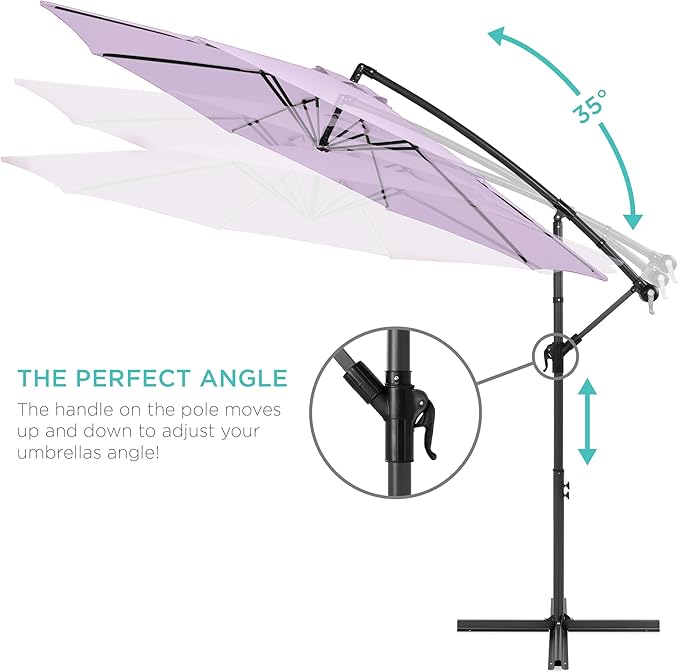 Best Choice Products 10ft Offset Cantilever Hanging Market Patio Umbrella, 8 Sturdy Ribs, Easy Adjustment - Lavender - Image 4