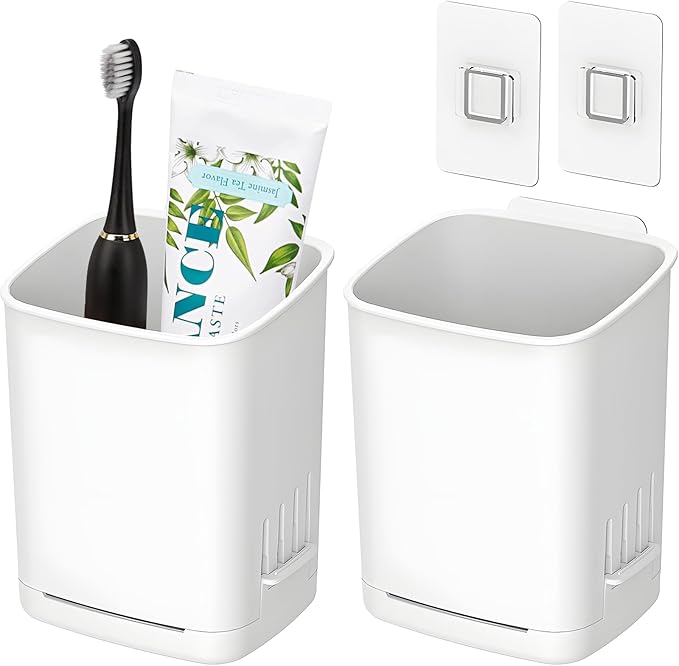 2 Pcs Toothbrush Holder Wall Mounted, No Drilling Toothbrush Holders by First-zgel