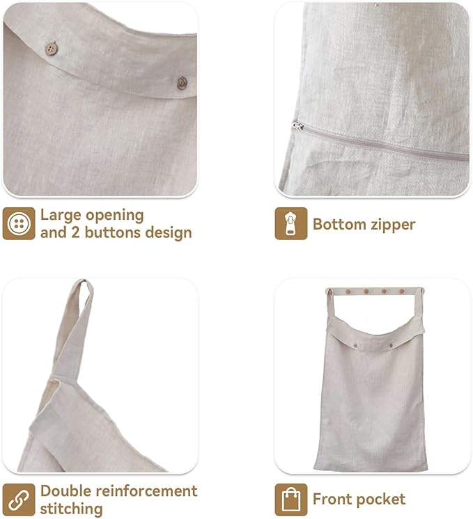 100% Linen Hanging Laundry Hamper Bag 20x27 Inch, Over the Door - Image 4