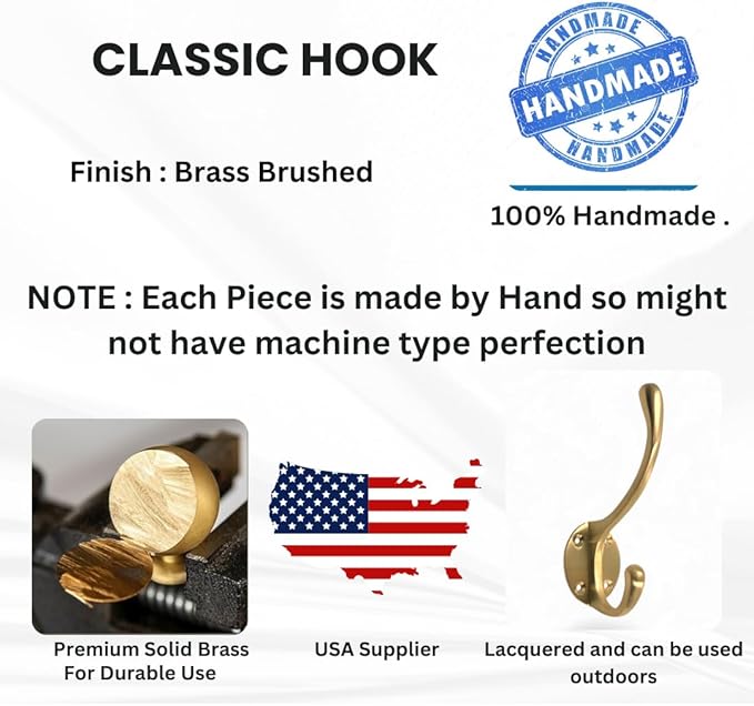 Soild Brass Wall Hooks for Hanging, Antique Brass Coat Hooks Wall Mounted - Image 2