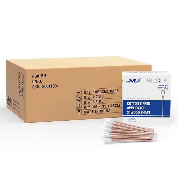 JMU Medical Cotton Swabs, Non-sterile Natural Cotton, 10 Box by JMU