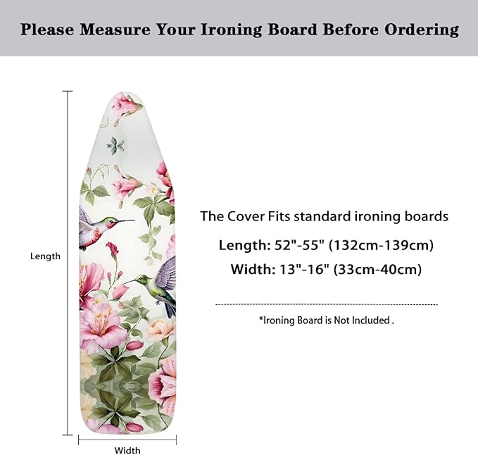 Hummingbird Floral Ironing Board Cover Standard Size 15x54, Thick Padding - Image 6