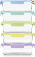 Ello Color Lock 5 Cup 10PC, 5 Pack Glass Meal Prep Sets Leak-Proof Glass Food by Ello