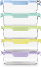 Ello Color Lock 5 Cup 10PC, 5 Pack Glass Meal Prep Sets Leak-Proof Glass Food by Ello