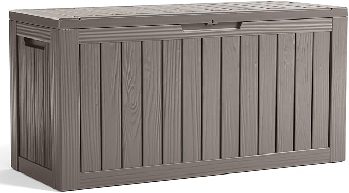 90 Gallon Resin Deck Box, Lockable Patio Outdoor Storage Box for Furniture, Garden Tools and Tools Storage, Waterproof Outside Storage Boxes - Grey - Image 7