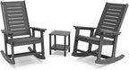 GREENVINES Outdoor Rocking Chair Set | 3-Piece | 2 Rocking Chairs with 1 Side Table | Porch Rocker | HDPE Plastic | Grey | Patio Furniture Sets | High Back | Big & Tall | Ladder Back by GreenVines