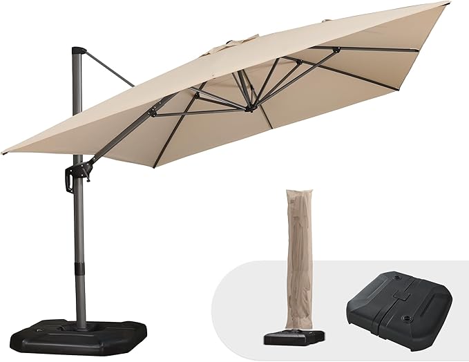 PURPLE LEAF 10'×13' Patio Umbrella with Base Included and Cover Outdoor Umbrella with Cover Extra Large Heavy Duty Cantilever Umbrella Beige by PURPLELEAF