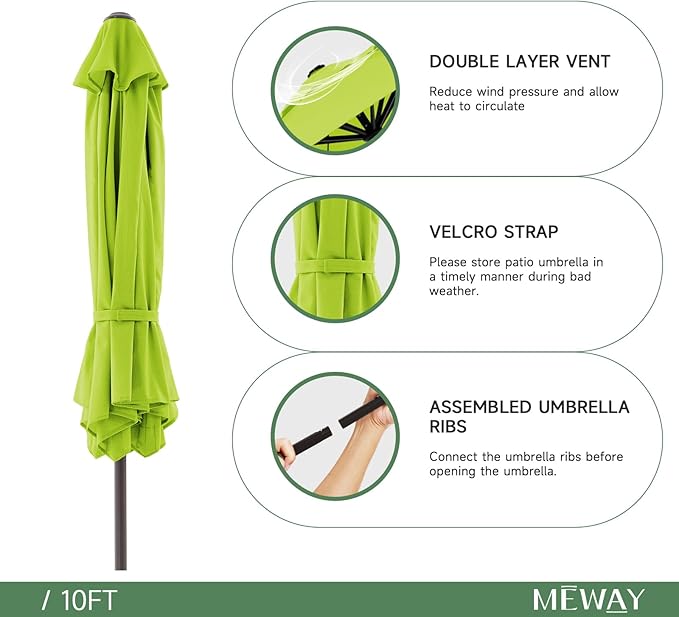 MEWAY 10ft Patio Umbrella Outdoor Table Umbrellas with Push Button Tilt and Crank, Market Umbrella 8 Sturdy Ribs for Deck, Garden, Pool and Backyard, Apple Green - Image 7