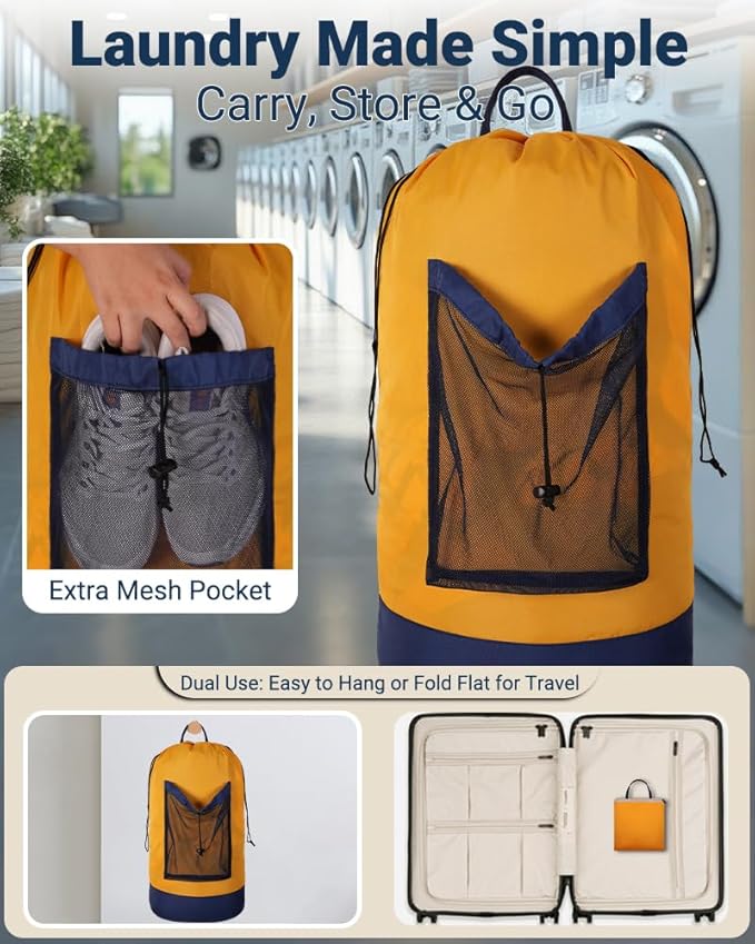 Laundry Bag with Shoulder Straps and Mesh Pocket Laundry Backpack Large - Image 3