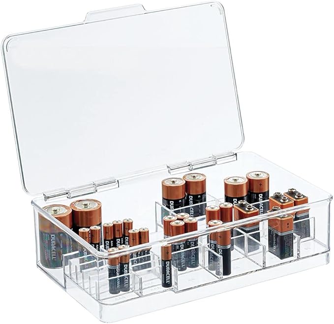 mDesign Plastic Large Stackable Divided Battery Storage Organizer Box by mDesign