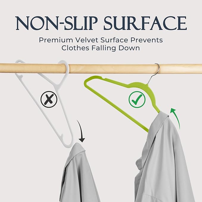 HOUSE DAY Vibrant Green Velvet Hangers 60 Pack, Non Slip Clothes Felt Hanger - Image 2