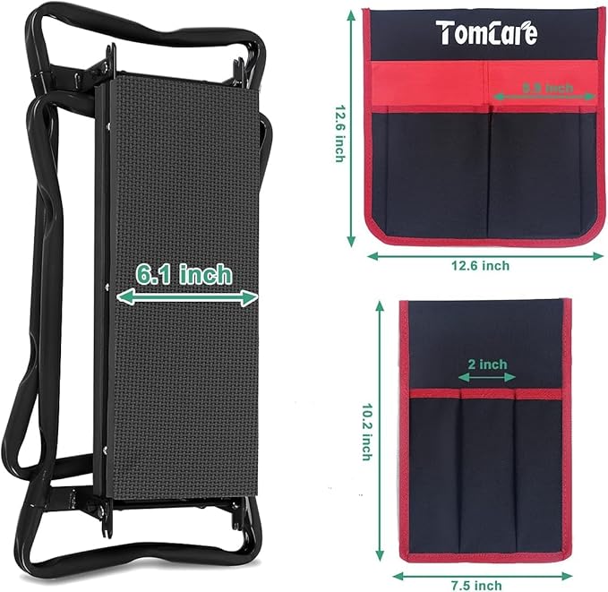 TomCare Garden Kneeler Seat Garden Bench Garden Stools Foldable Stool with Tool Bag Pouch EVA Foam Pad Outdoor Portable Kneeler Christmas Gardening Gifts for Women Men,Large 21.65"x10.62"x18.89",Black - Image 2
