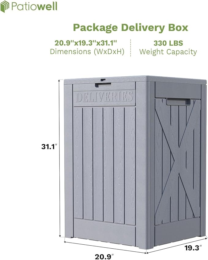 Patiowell 48-Gallon Resin Package Delivery Box for Outside, Waterproof Storage Deck Box with Lockable Secure (Grey) - Image 3