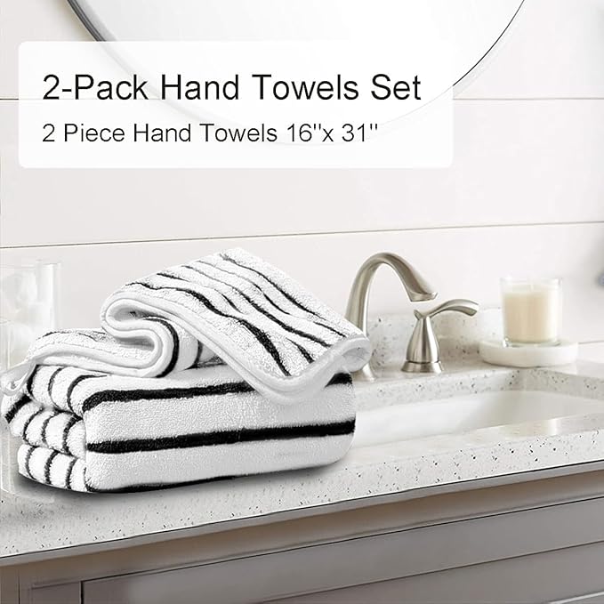 2 Piece Black White Cabana Stripe Hand Towels - Image 3
